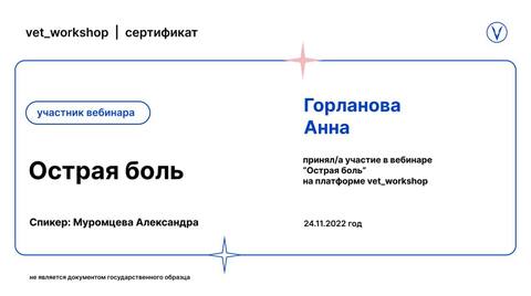 Сертификат вебинара «Острая боль»